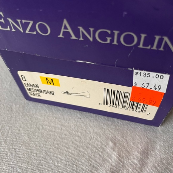 Pink suede ballet flats with bronze leather details by Enzo. Size 8. Unworn. - Picture 2 of 3